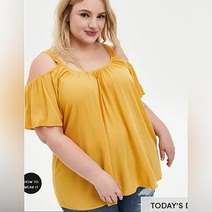 TORRID Golden Yellow Crinkle Gauze Cold Shoulder Top